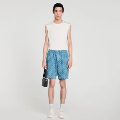 Pantalons & Shorts*SANDRO Bermuda En Denim Square Cross Bleu Ciel