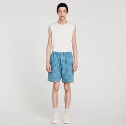 Pantalons & Shorts*SANDRO Bermuda En Denim Square Cross Bleu Ciel