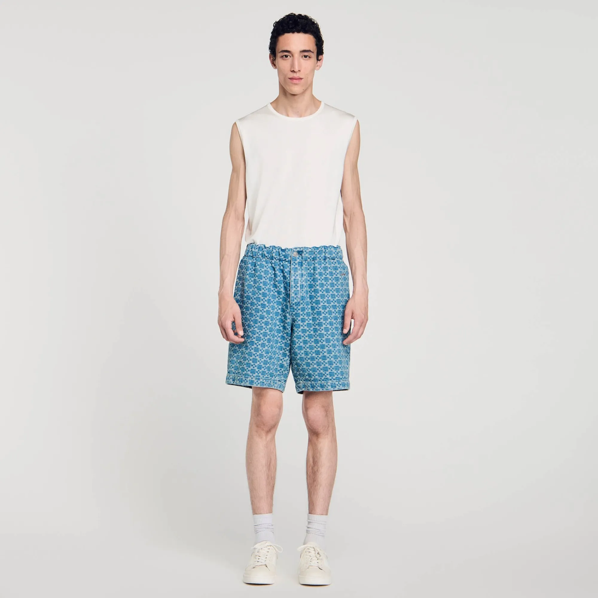 Pantalons & Shorts*SANDRO Bermuda En Denim Square Cross Bleu Ciel