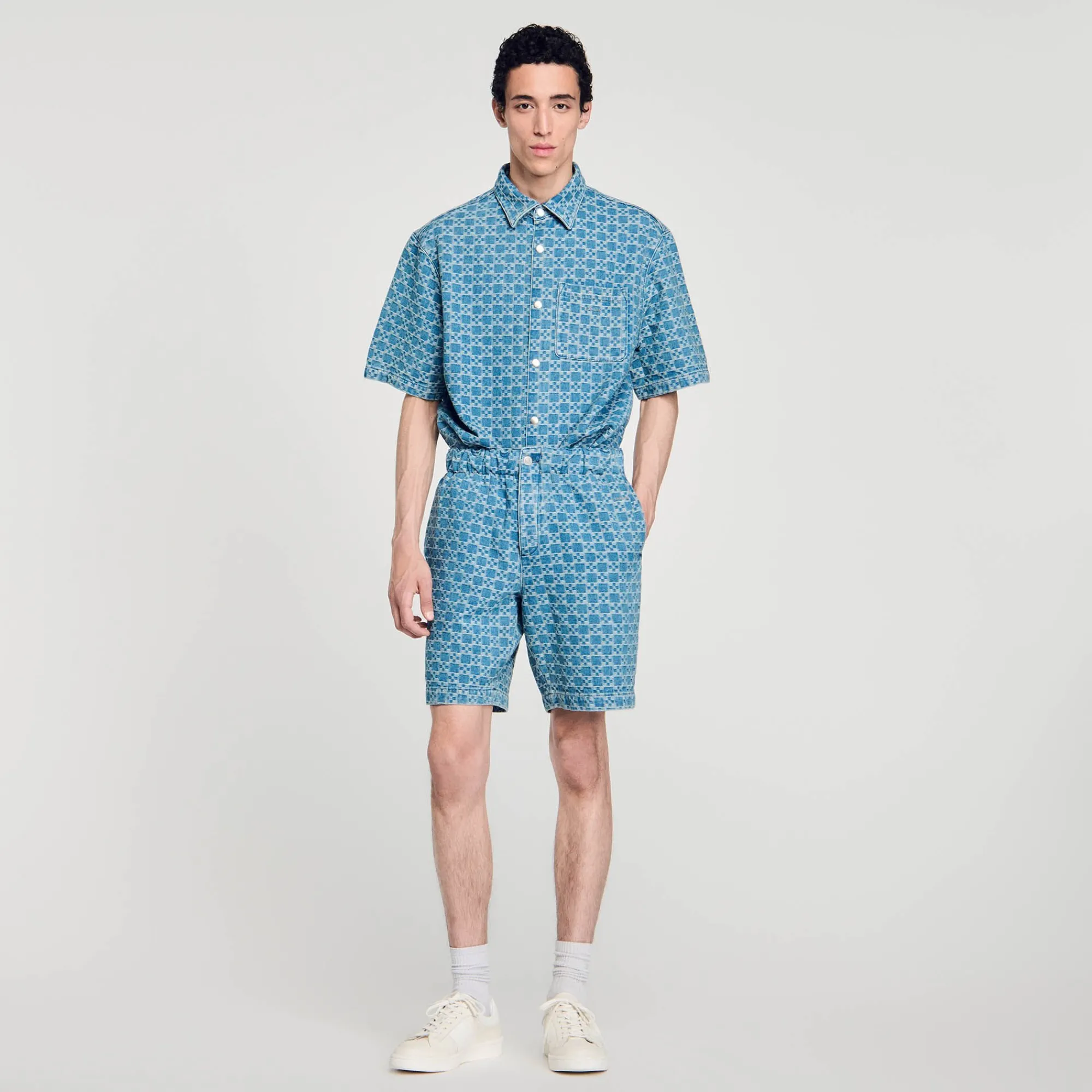 Pantalons & Shorts*SANDRO Bermuda En Denim Square Cross Bleu Ciel
