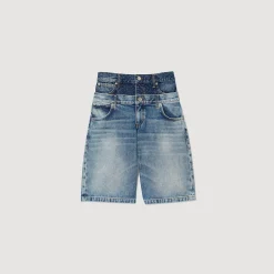Jupes & Shorts*SANDRO Bermuda En Jean à Double Ceinture Bleu jean