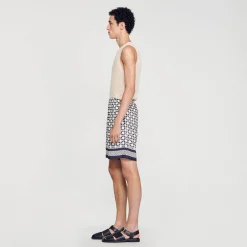 Pantalons & Shorts*SANDRO Bermuda Imprimé Square Cross Ecru / Marine