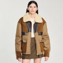 Manteaux|Blousons & Vestes*SANDRO Blouson à Col Mouton Marron