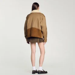 Manteaux|Blousons & Vestes*SANDRO Blouson à Col Mouton Marron
