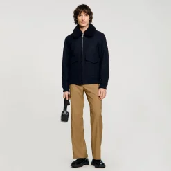 Manteaux & Blousons*SANDRO Blouson Aviateur En Laine Marine