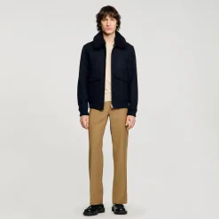 Manteaux & Blousons*SANDRO Blouson Aviateur En Laine Marine