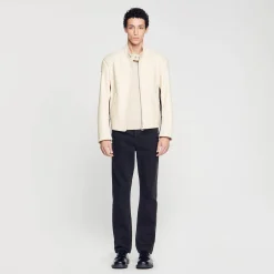 Cuirs|Manteaux & Blousons*SANDRO Blouson Biker En Cuir Ecru