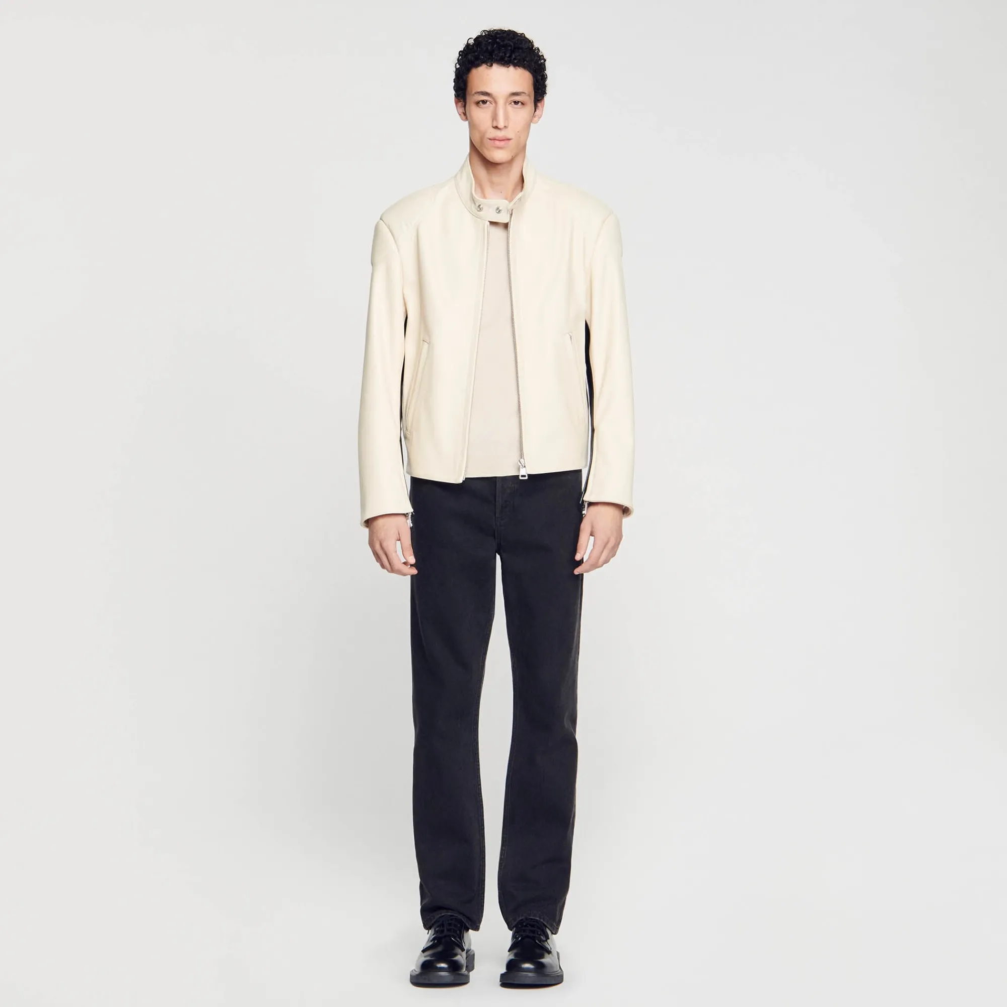 Cuirs|Manteaux & Blousons*SANDRO Blouson Biker En Cuir Ecru