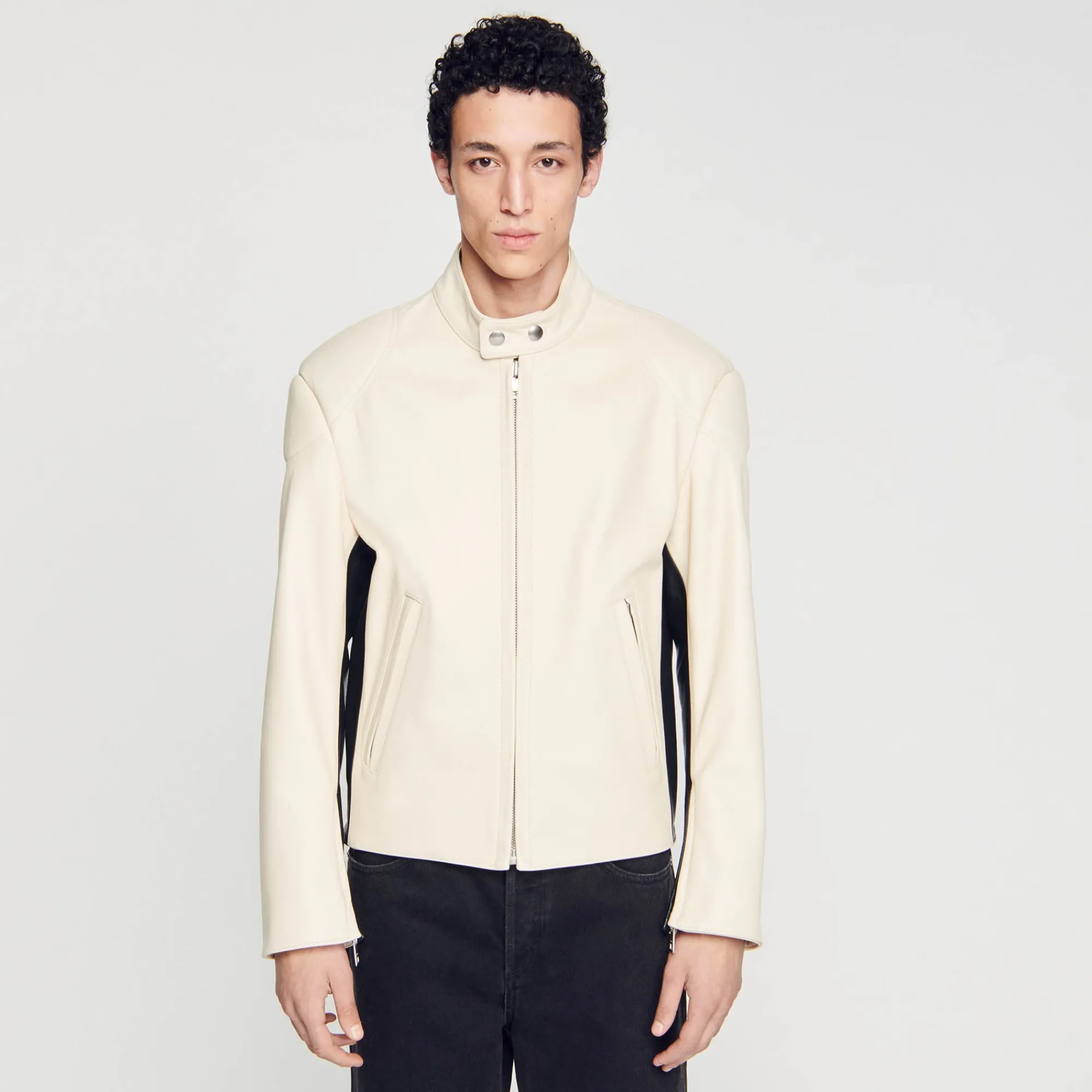 Cuirs|Manteaux & Blousons*SANDRO Blouson Biker En Cuir Ecru