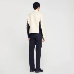 Cuirs|Manteaux & Blousons*SANDRO Blouson Biker En Cuir Ecru