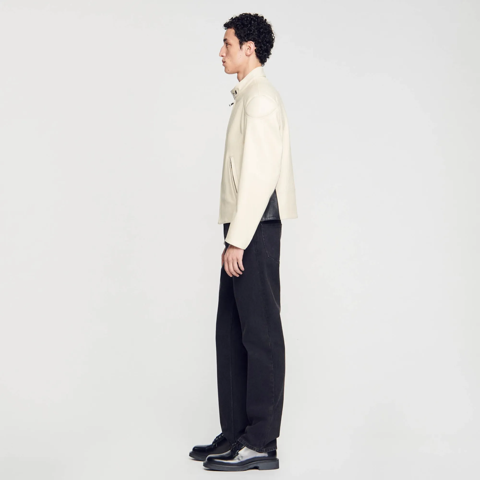 Cuirs|Manteaux & Blousons*SANDRO Blouson Biker En Cuir Ecru