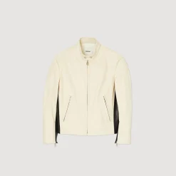 Cuirs|Manteaux & Blousons*SANDRO Blouson Biker En Cuir Ecru