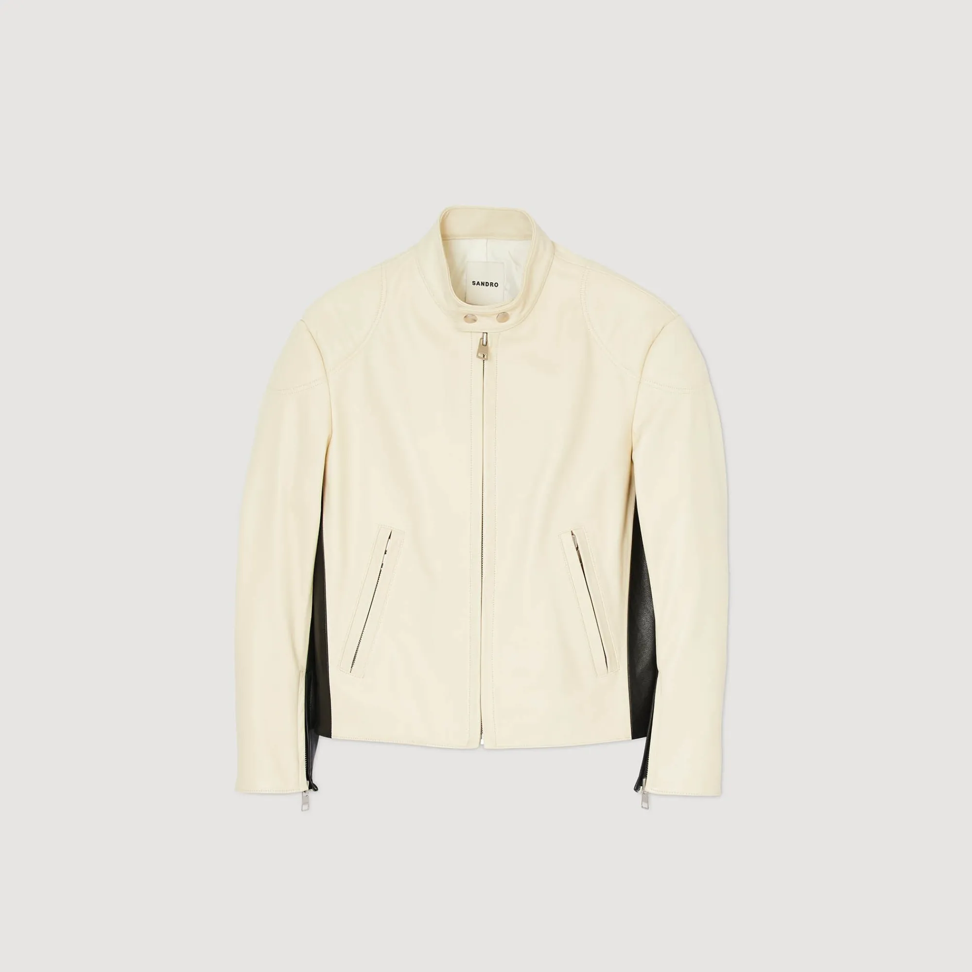 Cuirs|Manteaux & Blousons*SANDRO Blouson Biker En Cuir Ecru
