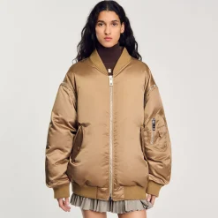 Blousons & Vestes*SANDRO Blouson Bomber Satiné Beige
