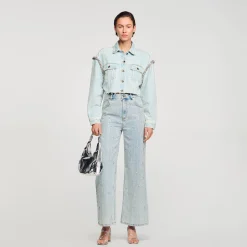 Blousons & Vestes*SANDRO Blouson Court En Denim Bleu jean clair