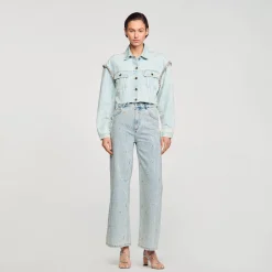 Blousons & Vestes*SANDRO Blouson Court En Denim Bleu jean clair