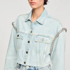Blousons & Vestes*SANDRO Blouson Court En Denim Bleu jean clair