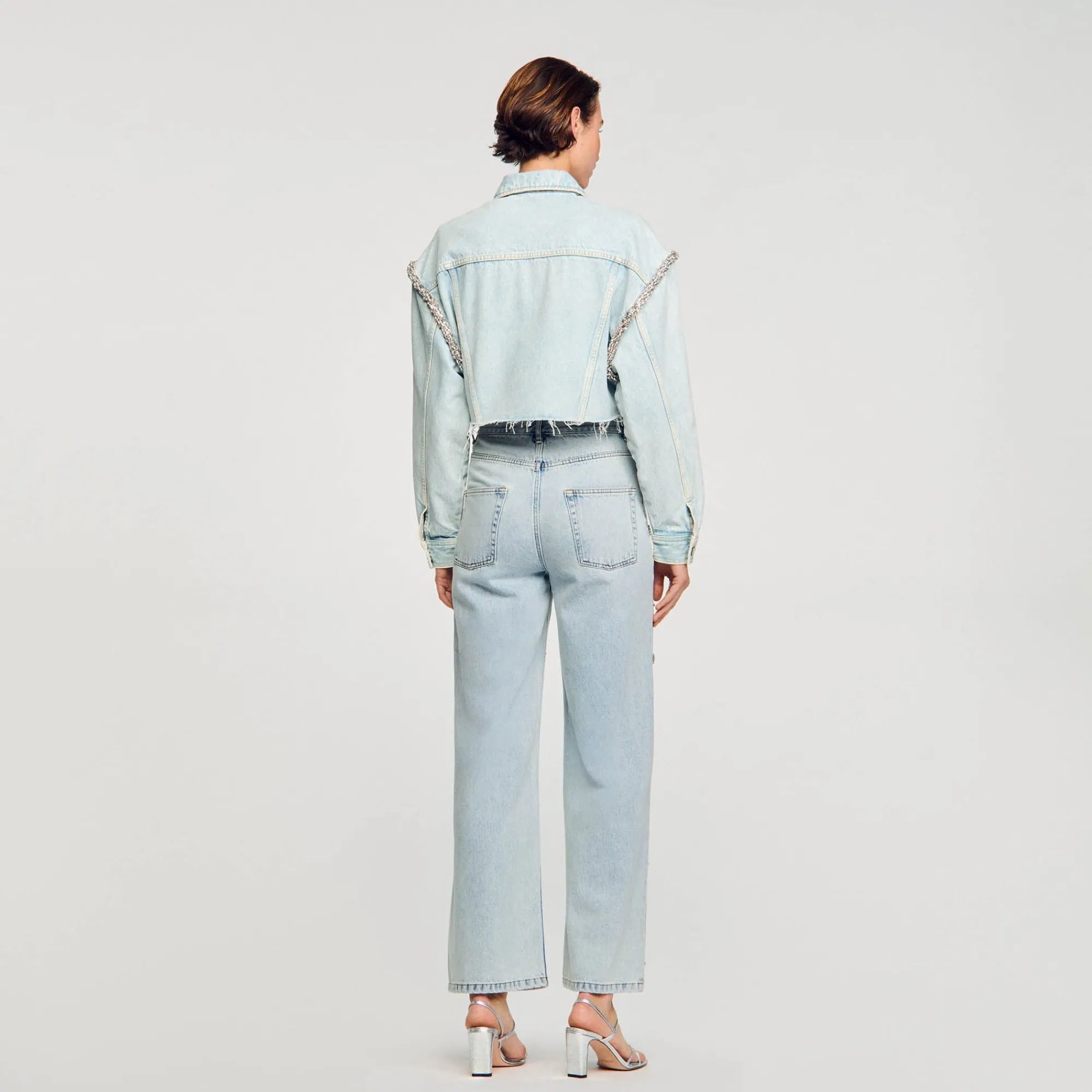 Blousons & Vestes*SANDRO Blouson Court En Denim Bleu jean clair