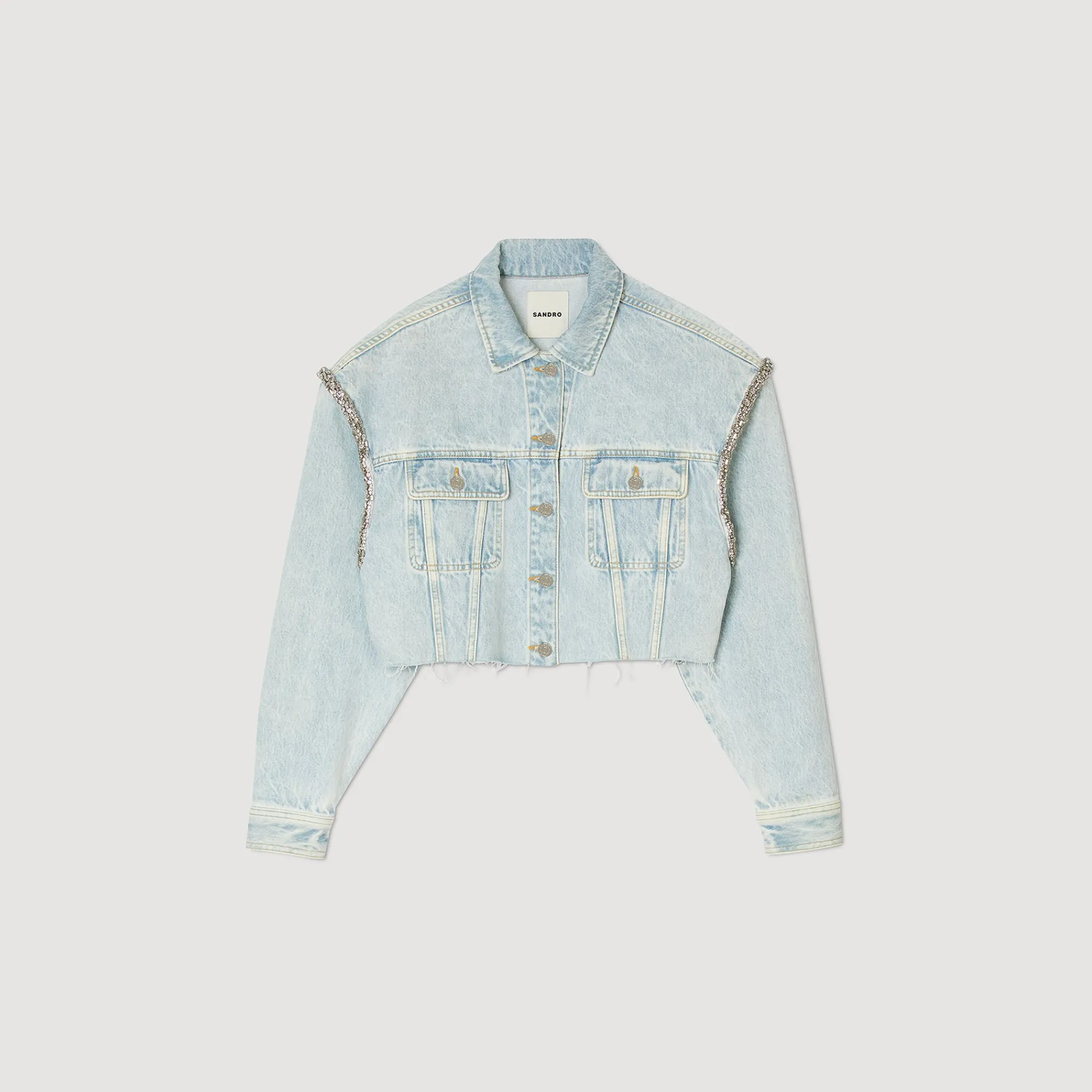 Blousons & Vestes*SANDRO Blouson Court En Denim Bleu jean clair