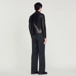Cuirs|Manteaux & Blousons*SANDRO Blouson En Cuir Finitions Matelassées Noir