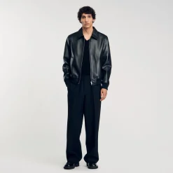 Manteaux & Blousons|Cuirs*SANDRO Blouson En Cuir Lisse Noir