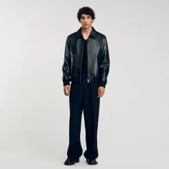 Manteaux & Blousons|Cuirs*SANDRO Blouson En Cuir Lisse Noir