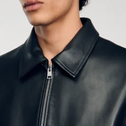 Manteaux & Blousons|Cuirs*SANDRO Blouson En Cuir Lisse Noir