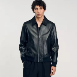 Manteaux & Blousons|Cuirs*SANDRO Blouson En Cuir Lisse Noir