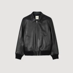 Manteaux & Blousons|Cuirs*SANDRO Blouson En Cuir Lisse Noir