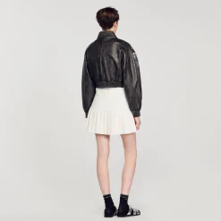 Blousons & Vestes*SANDRO Blouson En Cuir Orné De Cristaux Gris Foncé