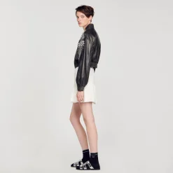 Blousons & Vestes*SANDRO Blouson En Cuir Orné De Cristaux Gris Foncé