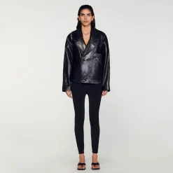 Manteaux|Blousons & Vestes*SANDRO Blouson En Cuir Oversize Noir