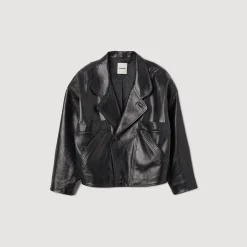 Manteaux|Blousons & Vestes*SANDRO Blouson En Cuir Oversize Noir