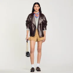 Blousons & Vestes*SANDRO Blouson En Cuir Oversize Marron