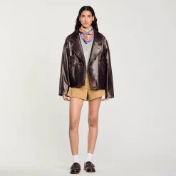 Blousons & Vestes*SANDRO Blouson En Cuir Oversize Marron