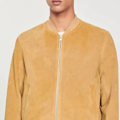 Cuirs|Manteaux & Blousons*SANDRO Blouson En Cuir Suédé Beige