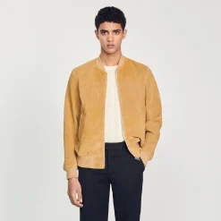 Cuirs|Manteaux & Blousons*SANDRO Blouson En Cuir Suédé Beige