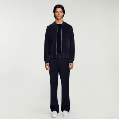 Cuirs|Manteaux & Blousons*SANDRO Blouson En Cuir Suédé Marine