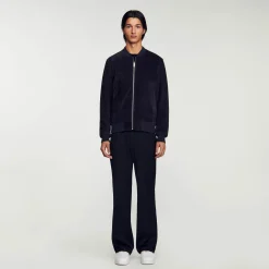 Cuirs|Manteaux & Blousons*SANDRO Blouson En Cuir Suédé Marine