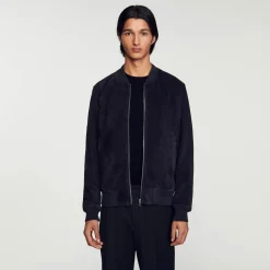 Cuirs|Manteaux & Blousons*SANDRO Blouson En Cuir Suédé Marine