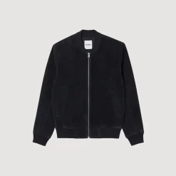 Cuirs|Manteaux & Blousons*SANDRO Blouson En Cuir Suédé Marine