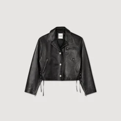 Blousons & Vestes*SANDRO Blouson En Cuir Vieilli Noir