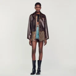 Blousons & Vestes*SANDRO Blouson En Cuir Vieilli Marron Foncé