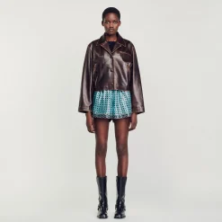 Blousons & Vestes*SANDRO Blouson En Cuir Vieilli Marron Foncé