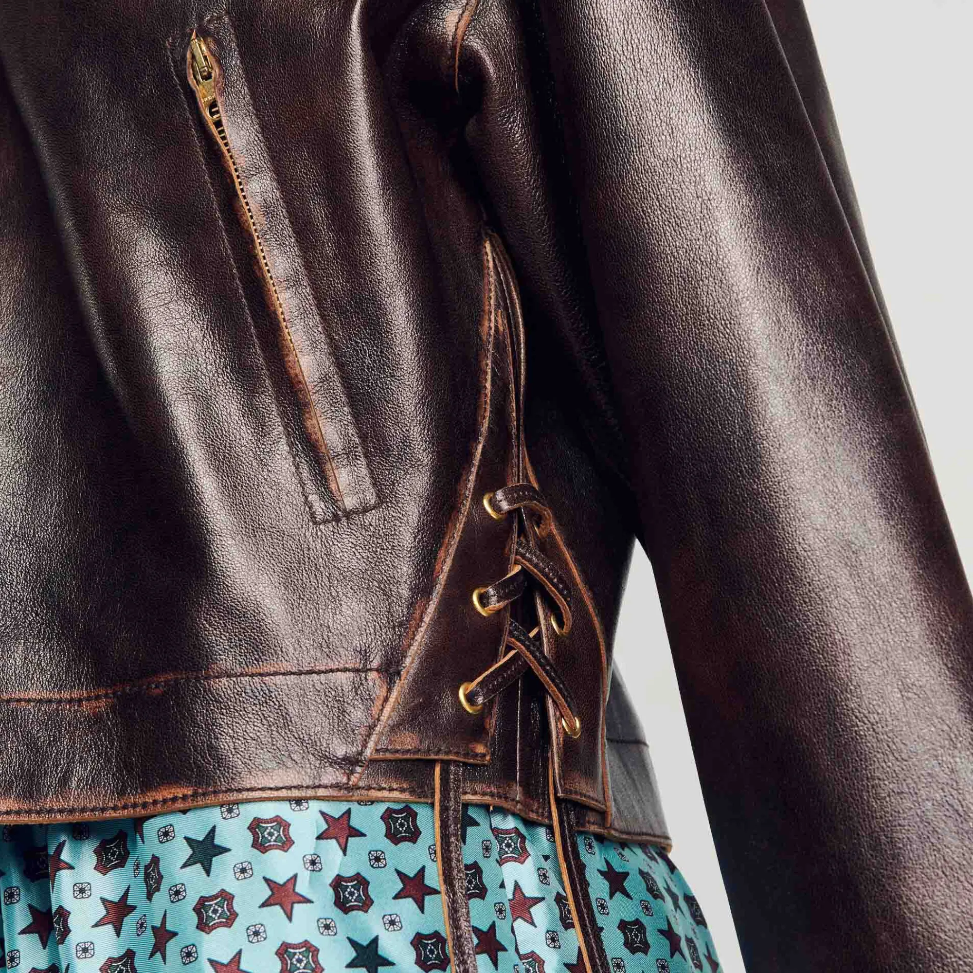 Blousons & Vestes*SANDRO Blouson En Cuir Vieilli Marron Foncé