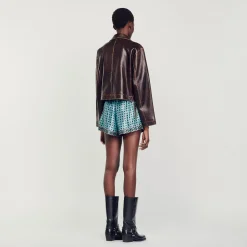 Blousons & Vestes*SANDRO Blouson En Cuir Vieilli Marron Foncé