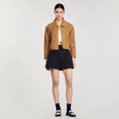Blousons & Vestes*SANDRO Blouson En Daim Orné De Studs Camel
