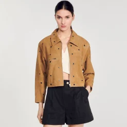 Blousons & Vestes*SANDRO Blouson En Daim Orné De Studs Camel