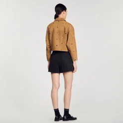 Blousons & Vestes*SANDRO Blouson En Daim Orné De Studs Camel