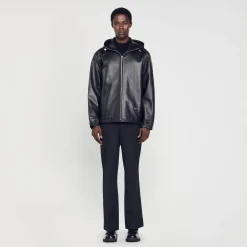 Cuirs|Manteaux & Blousons*SANDRO Blouson Oversize En Cuir Noir